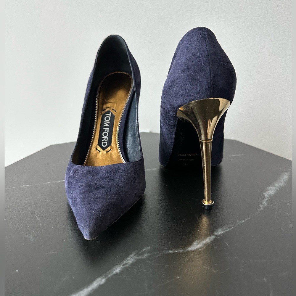 Tom Ford Suede Metal-Heel Point-Toe Pump, 37